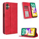 For Samsung Galaxy F14 Global Magnetic Buckle Retro Texture Leather Phone Case(Red) - 1