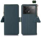 For Xiaomi POCO F6 Pro Side-Magnetic TJ Genuine Leather RFID Phone Case(Green) - 1