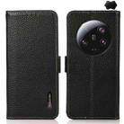 For Xiaomi 13 Ultra KHAZNEH Side-Magnetic Litchi Genuine Leather RFID Phone Case(Black) - 1