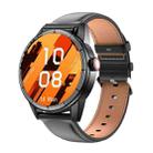 R6 1.32 inch Round Screen 2 in 1 Bluetooth Earphone Smart Watch, Support Bluetooth Call / Health Monitoring(Black Leather Strap) - 1