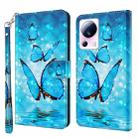 For Xiaomi 13 Lite 3D Painting Pattern Leather Phone Case(Three Butterflies) - 1