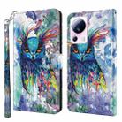 For Xiaomi 13 Lite 3D Painting Pattern Flip Leather Phone Case(Watercolor Owl) - 1