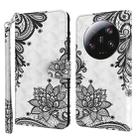 For Xiaomi 13 Ultra 3D Painting Pattern Leather Phone Case(Diagonal Black Flower) - 1