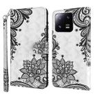 For Xiaomi 13T Pro 3D Painting Pattern Leather Phone Case(Diagonal Black Flower) - 1