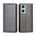 For Tecno Pop 6 Pro Grid Texture Magnetic Flip Leather Phone Case(Grey) - 1