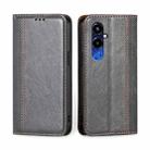 For Tecno Pova 4 Pro Grid Texture Magnetic Flip Leather Phone Case(Grey) - 1
