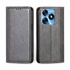 For Tecno Spark 10 4G Grid Texture Magnetic Flip Leather Phone Case(Grey) - 1