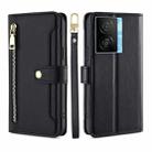 For vivo iQOO Z7x Sheep Texture Cross-body Zipper Wallet Leather Phone Case(Black) - 1