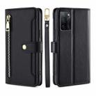 For OPPO A55S 5G Sheep Texture Cross-body Zipper Wallet Leather Phone Case(Black) - 1
