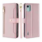 For Nokia C12 Sheep Texture Cross-body Zipper Wallet Leather Phone Case(Pink) - 1