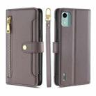 For Nokia C12 Sheep Texture Cross-body Zipper Wallet Leather Phone Case(Grey) - 1