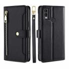 For Nokia C22 Sheep Texture Cross-body Zipper Wallet Leather Phone Case(Black) - 1