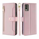 For Nokia C32 Sheep Texture Cross-body Zipper Wallet Leather Phone Case(Pink) - 1