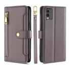 For Nokia C32 Sheep Texture Cross-body Zipper Wallet Leather Phone Case(Grey) - 1