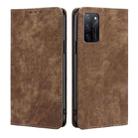 For OPPO A55S 5G RFID Anti-theft Brush Magnetic Leather Phone Case(Brown) - 1