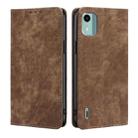 For Nokia C12 RFID Anti-theft Brush Magnetic Leather Phone Case(Brown) - 1