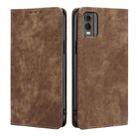 For Nokia C32 RFID Anti-theft Brush Magnetic Leather Phone Case(Brown) - 1