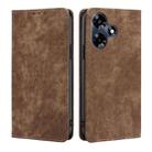 For Infinix Hot 30 4G RFID Anti-theft Brush Magnetic Leather Phone Case(Brown) - 1