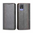 For TCL 403 Grid Texture Magnetic Flip Leather Phone Case(Grey) - 1