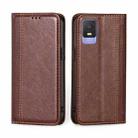 For TCL 403 Grid Texture Magnetic Flip Leather Phone Case(Brown) - 1