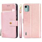 For Nokia C12 Zipper Bag Leather Phone Case(Rose Gold) - 1