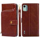 For Nokia C12 Zipper Bag Leather Phone Case(Brown) - 1