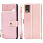 For Nokia C32 Zipper Bag Leather Phone Case(Rose Gold) - 1