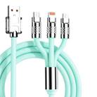 Mech Series 6A 120W 3 in 1 Metal Plug Silicone Fast Charging Data Cable, Length: 1.2m(Mint Green) - 1