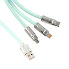 Mech Series 6A 120W 3 in 1 Metal Plug Silicone Fast Charging Data Cable, Length: 1.2m(Mint Green) - 3