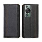 For Huawei P60 / P60 Pro Grid Texture Magnetic Flip Leather Phone Case(Black) - 1