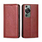For Huawei P60 / P60 Pro Grid Texture Magnetic Flip Leather Phone Case(Red) - 1