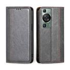 For Huawei P60 / P60 Pro Grid Texture Magnetic Flip Leather Phone Case(Grey) - 1