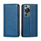 For Huawei P60 / P60 Pro Grid Texture Magnetic Flip Leather Phone Case(Blue) - 1