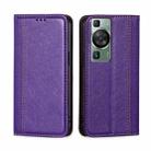 For Huawei P60 / P60 Pro Grid Texture Magnetic Flip Leather Phone Case(Purple) - 1