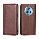 For Honor Magic5 Grid Texture Magnetic Flip Leather Phone Case(Brown) - 1