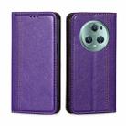 For Honor Magic5 Pro Grid Texture Magnetic Flip Leather Phone Case(Purple) - 1