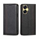 For Realme C55 4G Grid Texture Magnetic Flip Leather Phone Case(Black) - 1