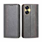 For Realme C55 4G Grid Texture Magnetic Flip Leather Phone Case(Grey) - 1