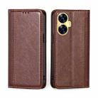 For Realme C55 4G Grid Texture Magnetic Flip Leather Phone Case(Brown) - 1