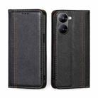 For Realme V30 5G / V30t Grid Texture Magnetic Flip Leather Phone Case(Black) - 1