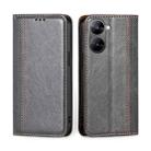 For Realme V30 5G / V30t Grid Texture Magnetic Flip Leather Phone Case(Grey) - 1