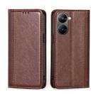 For Realme V30 5G / V30t Grid Texture Magnetic Flip Leather Phone Case(Brown) - 1