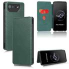 For ASUS ROG Phone 7 Carbon Fiber Texture Flip Leather Phone Case(Green) - 1