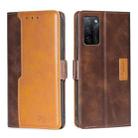For OPPO A55S 5G Contrast Color Side Buckle Leather Phone Case(Dark Brown + Gold) - 1