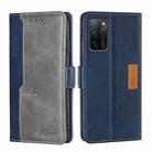 For OPPO A55S 5G Contrast Color Side Buckle Leather Phone Case(Blue + Grey) - 1