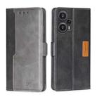 For Xiaomi Redmi Note 12 Turbo Contrast Color Side Buckle Leather Phone Case(Black + Grey) - 1