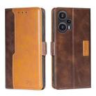 For Xiaomi Redmi Note 12 Turbo Contrast Color Side Buckle Leather Phone Case(Dark Brown + Gold) - 1