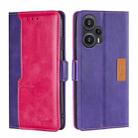 For Xiaomi Redmi Note 12 Turbo Contrast Color Side Buckle Leather Phone Case(Purple + Rose Red) - 1
