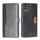For Nokia C32 Contrast Color Side Buckle Leather Phone Case(Black + Grey) - 1