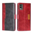 For Nokia C32 Contrast Color Side Buckle Leather Phone Case(Red + Black) - 1